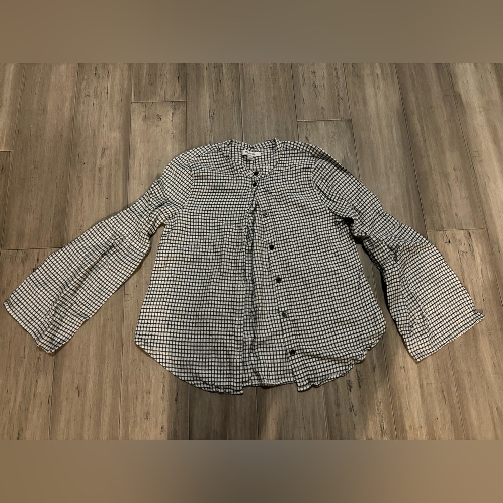 Madewell Windowpane Black and White Flannel Bell Sleeve